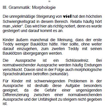 Die Entwicklung der Sprache beim Kind - Prüfmittel fr Viereinhalb
 bis Sechsjährige Beispiel Morphologie